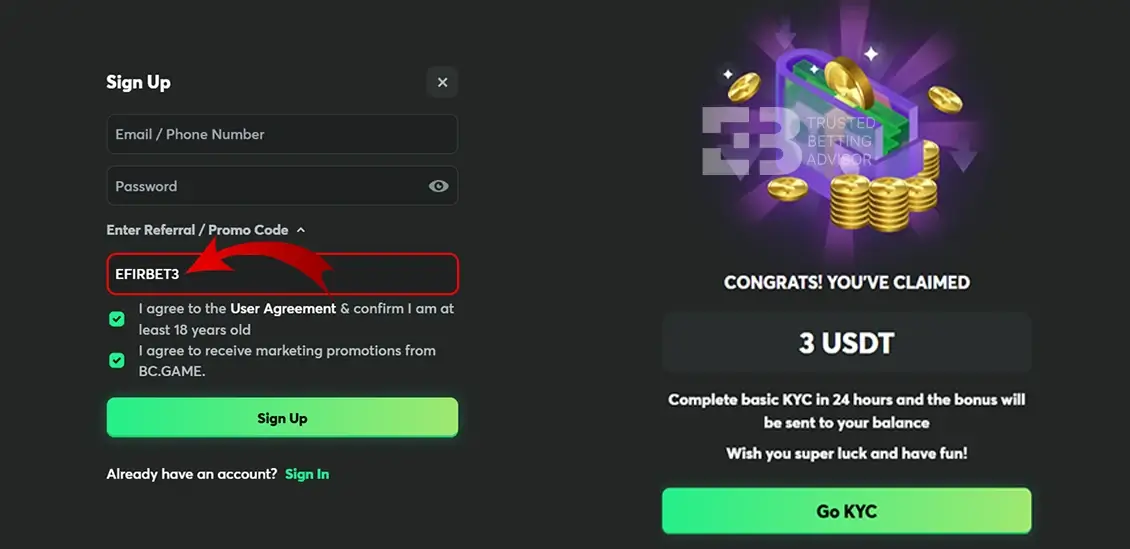 BC Game No Deposit Bonus Activation