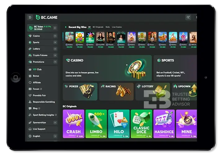 BC Game Mobile Version Tablet