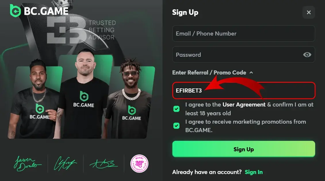 BC Game Registration Form