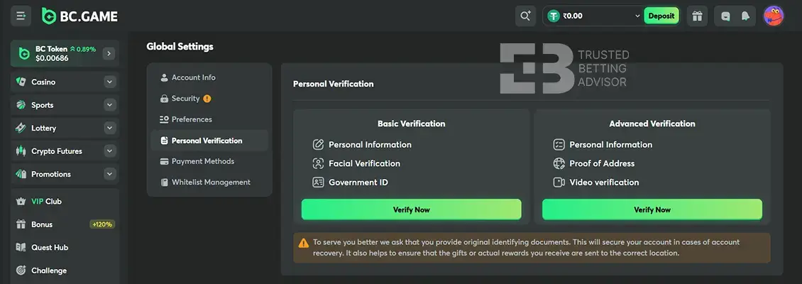 BC Game Verification