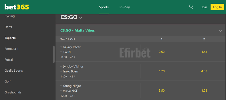 Bet365 CS GO betting