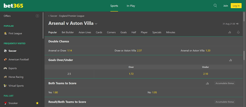 Bet365 double chance