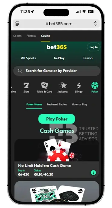 Bet365 iOS App Poker Games