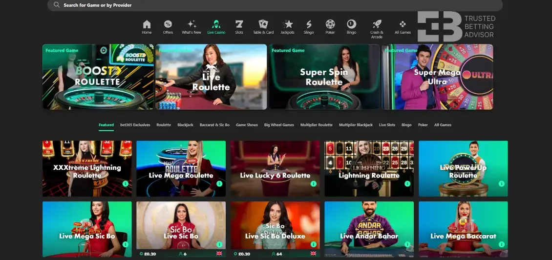 Bet365 Live Casino games Review