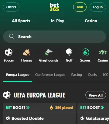 Bet365 Mobile Screenshot