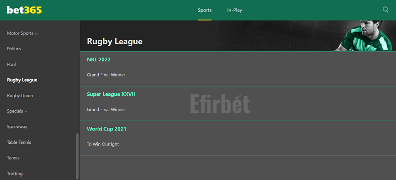 Bet365 rugby league betting