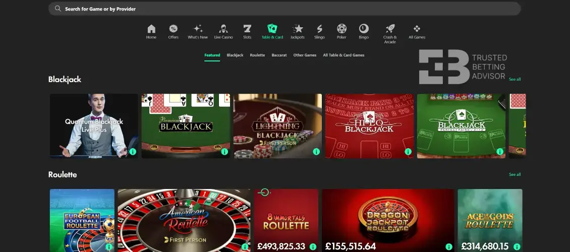 Bet 365 Casino Table Games