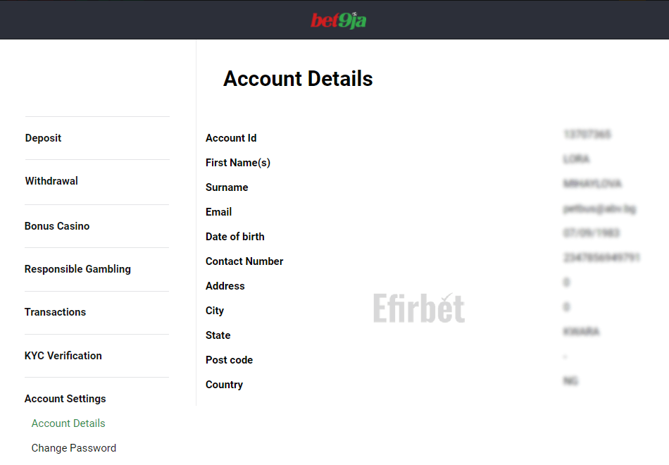 Bet9ja account details