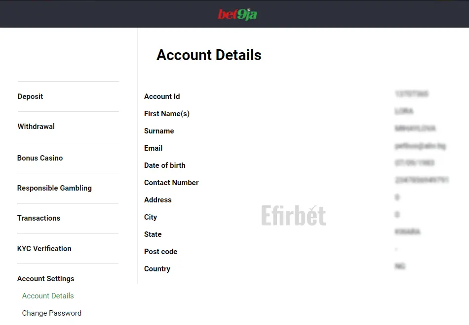 Bet9ja account details