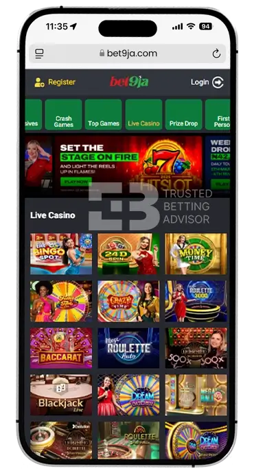 Bet9ja App Live Casino iOS