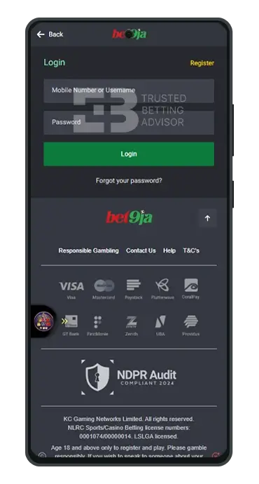 Bet9ja App Login Android