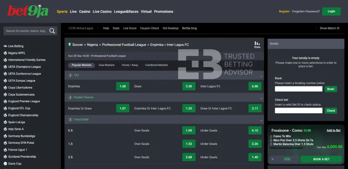 Bet9ja Nigeria Betting Markets