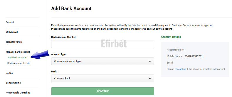 Bet9ja bank account