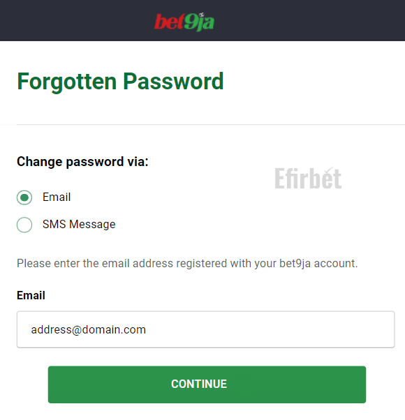 Bet9ja password recovery