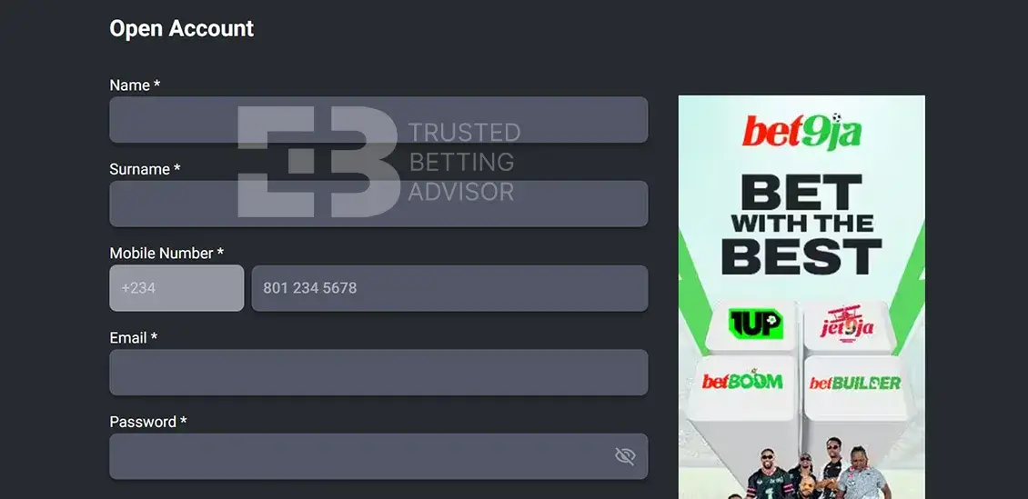 Bet9ja Nigeria Registration Form