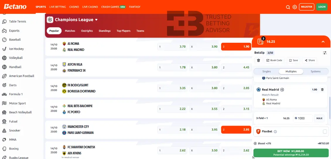 Betano Nigeria ACCA Betting