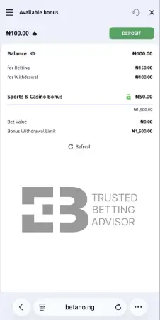 Betano Account Balance NG