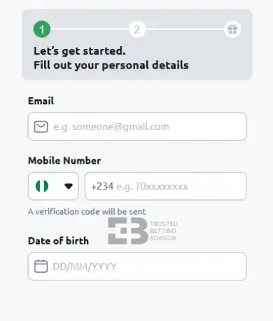 Betano Sign Up Procedure Screenshot