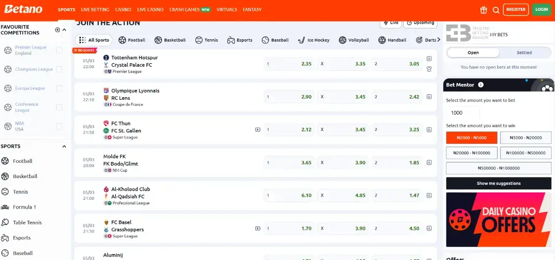 Betano.ng Sports betting section