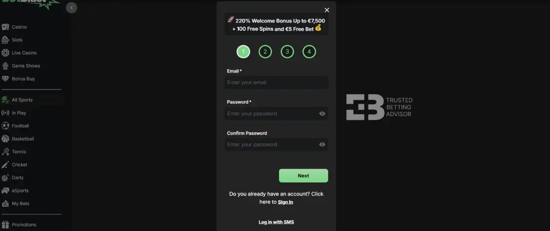 Betblast Sign up