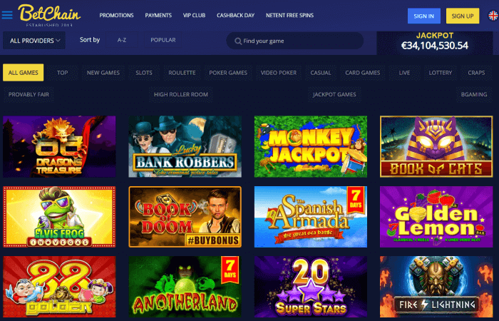 betchain casino desktop screenshot