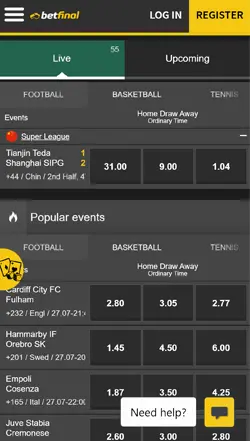 betfinal mobile screenshot
