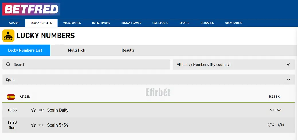 Betfred Spanish Lottery Bets