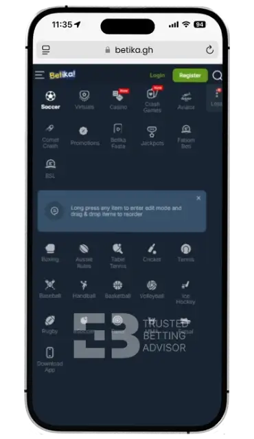 Betika App iOS Navigation