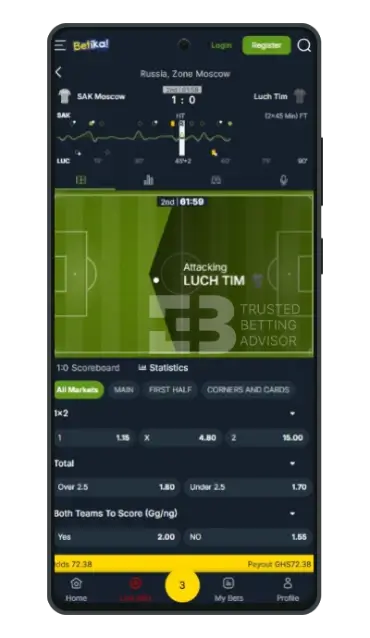 Betika Live Sports through Phone