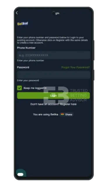 Betika App Login