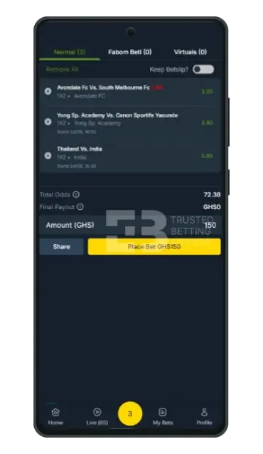 Betika App Bet Slip