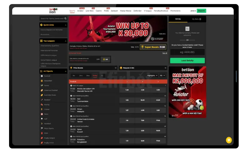 Betlion Zambia Mobile Version