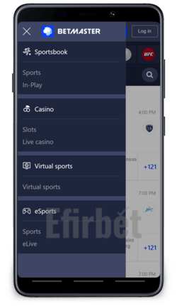 betmaster android app navigation menu