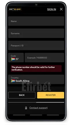 Betshezi Android App Registration