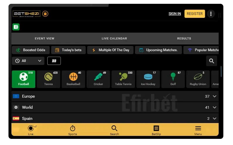 Betshezi Mobile Version