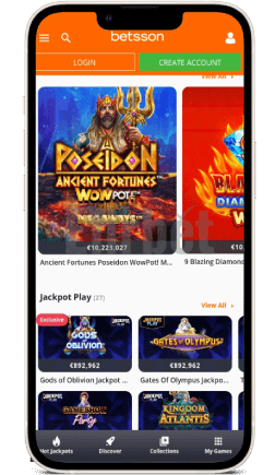 Betsson Mobile App Jackpots Section