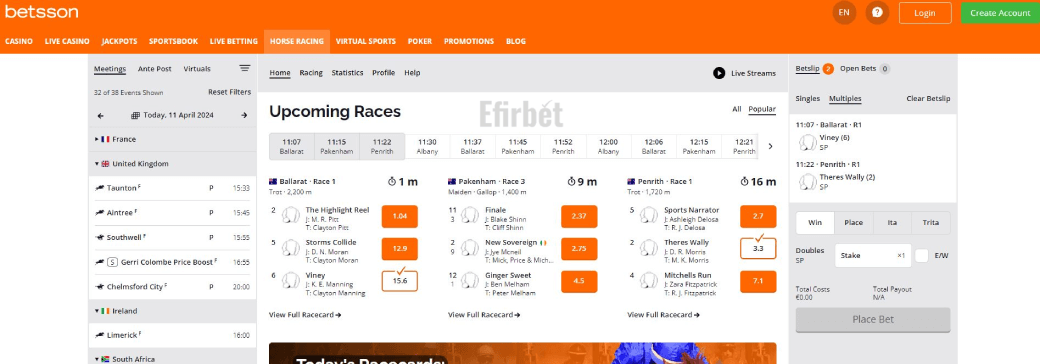 Betsson Horse Racing Section Overview