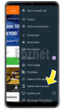 Betsson Mobile Add to Homescreen