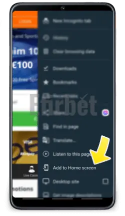 Betsson Mobile Add to Homescreen