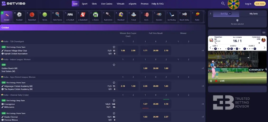 Bet vibe IN Live SPorts