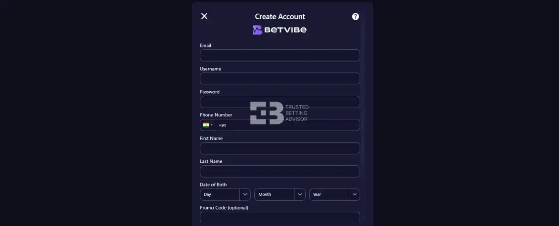 Betvibe register process