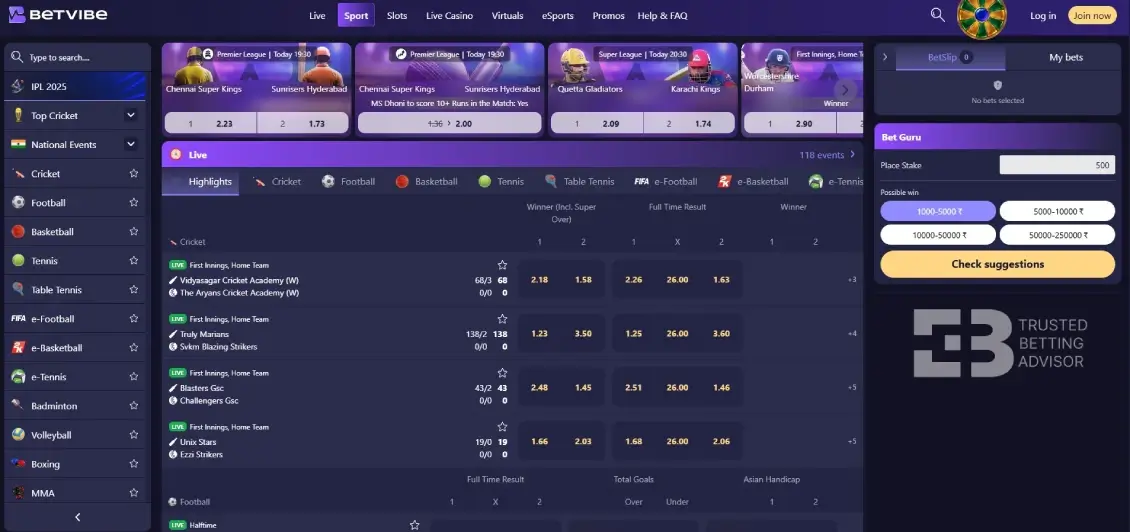 Betvibe Sports Betting Section