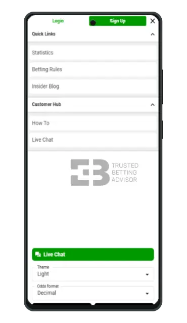 Betway Nigeria App - Android Menu