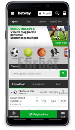 Betway scommesse sportive mobili