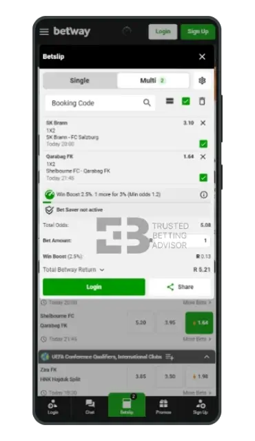 Betway app betslip