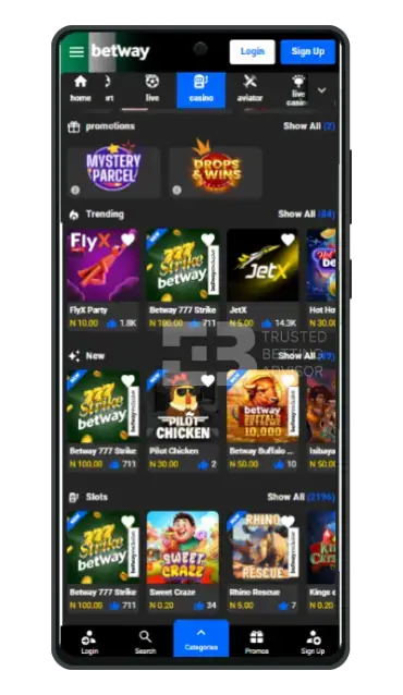 Betway app casino games