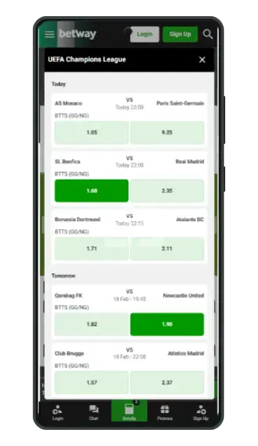 Betway app sports betting screenshots