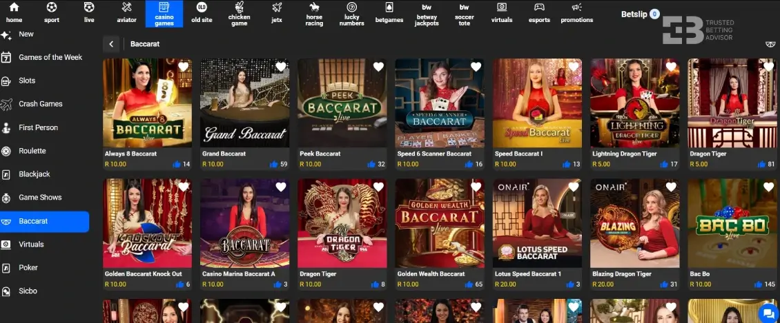 Betway baccarat games casino