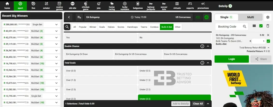 Betway bet builder soccer