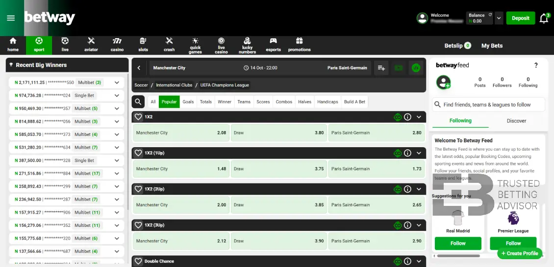 Betway Nigeria Betting Markets